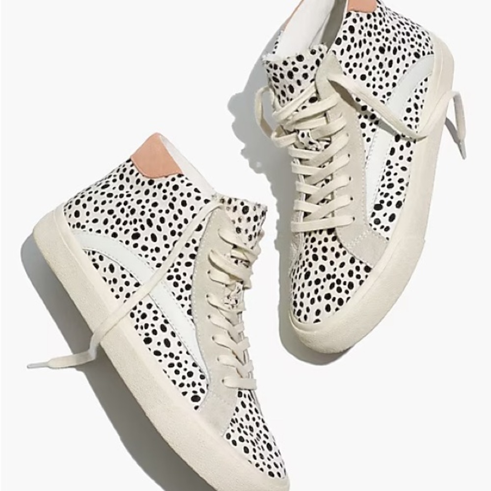Madewell Women's Size 7.5 Sidewalk High-Top Spotted Genuine Calf Hair Sneakers